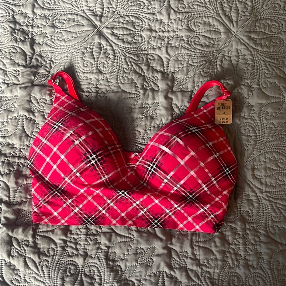 Plaid Pink Women's Bra PINK Victoria Secret Size Large